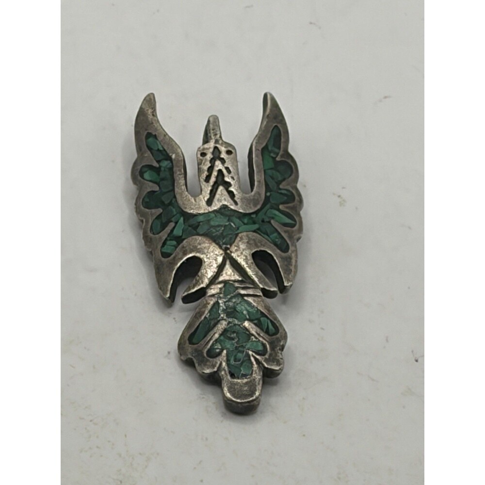 Vintage Chip turquoise Inlay Peyote Bird Pin/Pendant- Sterling silver 925